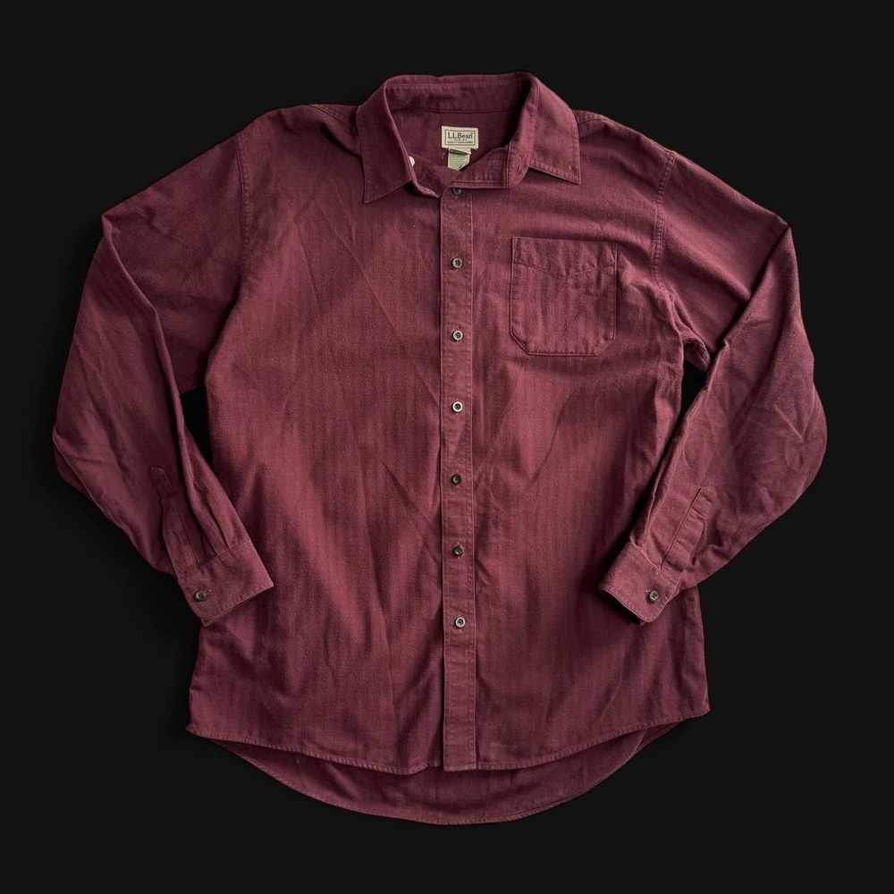 LL Bean Mens Tall Large Long Sleeve Cotton Button Up Shirt Burgundy 278630